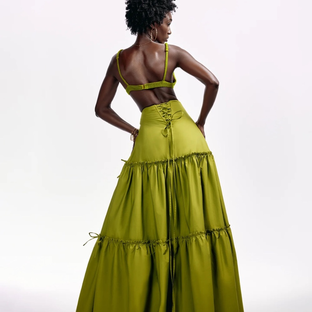 Hanifa Dailia Green Maxi Skirt